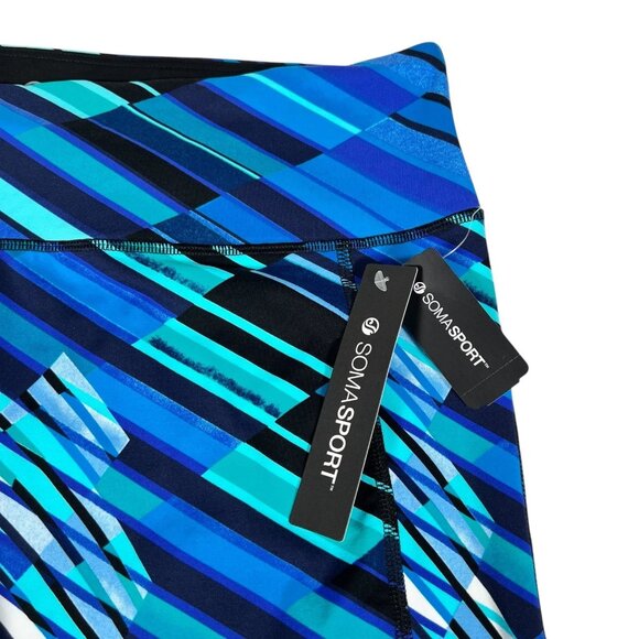 NWT Soma Sport Womens Blue Geometric Sprint Stripe Royal Crop Leggings Size L - Picture 3 of 11